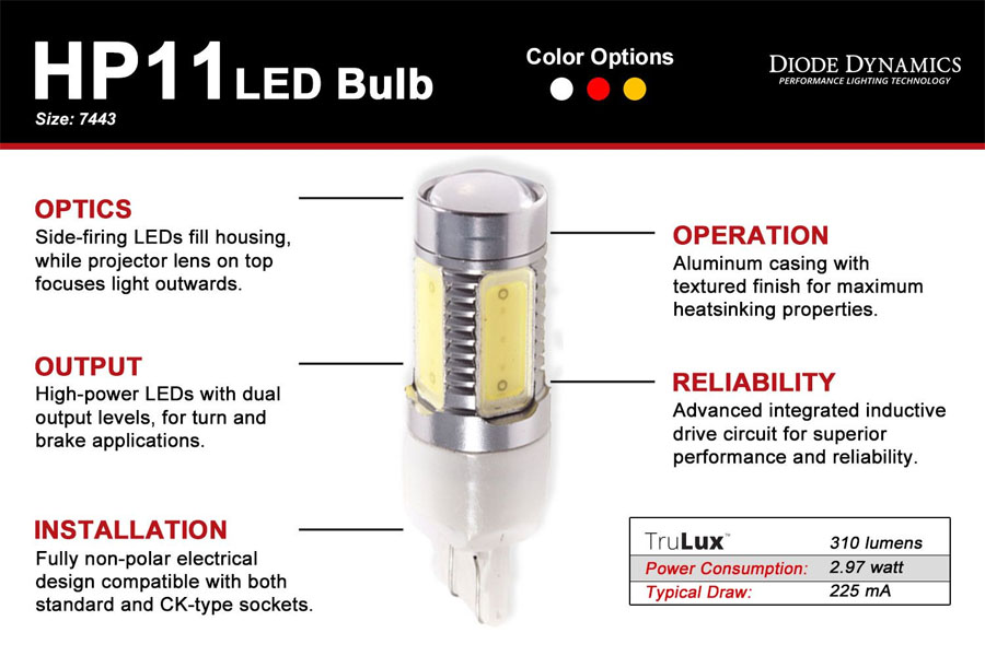 Diode Dynamics 7440/7443 HP11 Turn Signal LED Bulbs, Amber - Pair