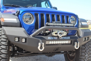 Road Armor Stealth Front Full Width Winch Bumper w/ Bar Guard - Texture Black  - JT/JL Rubicon          