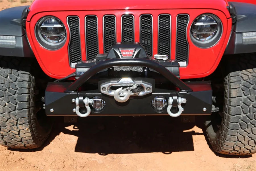 Rock Hard 4x4 Stubby Front Bumper Winch Guard w/ Light Mounting Tabs - JT/JL