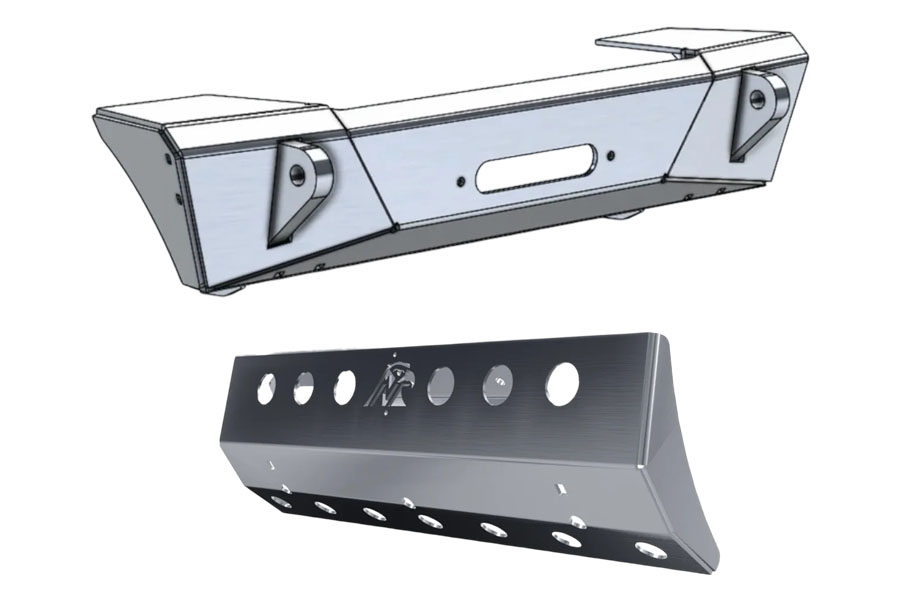 Next Venture Motorsports Featherweight Series Aluminum Front Stubby Bumper & Lower Skid Plate - Bare - JL/JT