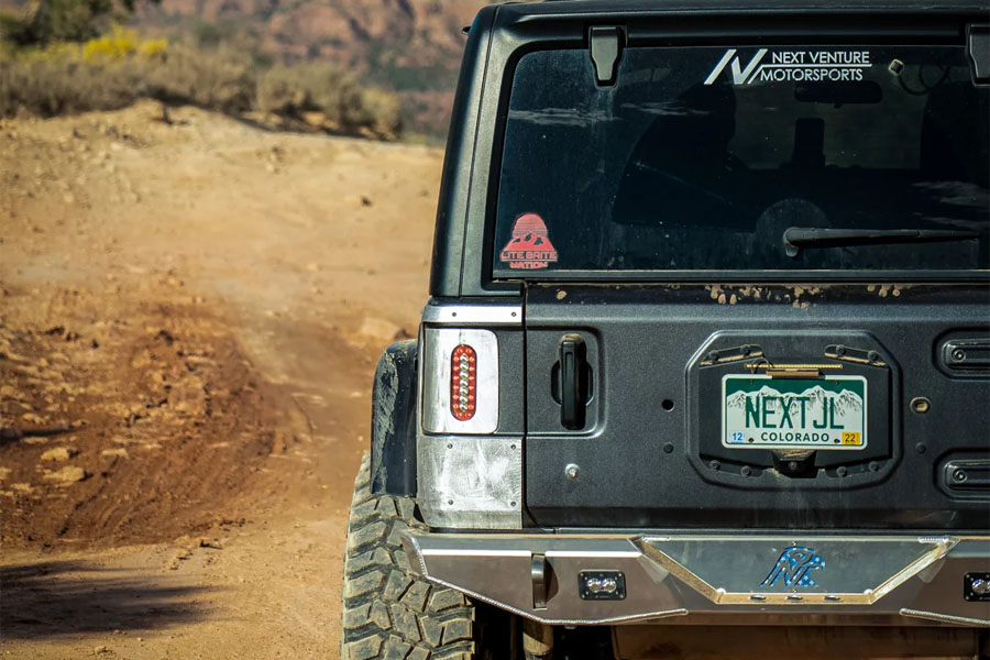 Next Venture Motorsports Rear Aluminum Corner Armor (Factory Tail Lamp Cutout) - Bare - JL 4DR