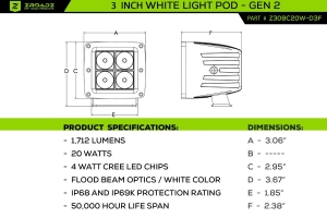 ZROADZ 3-inch LED Light Pod, G2 Series, Bright White, Flood Beam, 1 Piece 