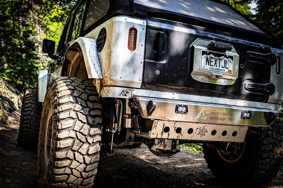 Next Venture Motorsports Spare Tire Delete & License Plate Relocation Bracket w/ Factory Bracket - JL