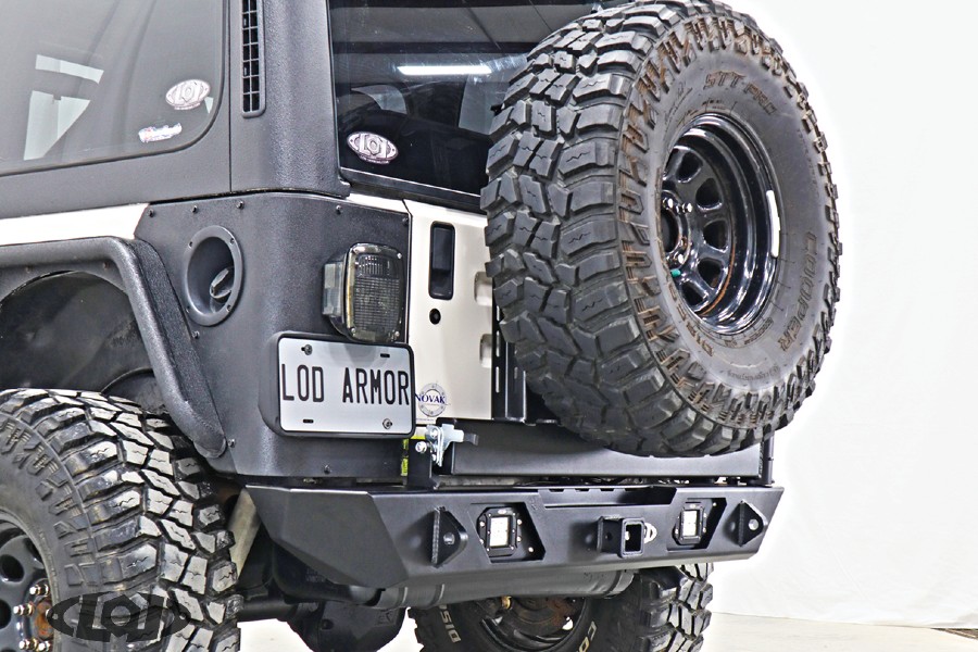 LOD Destroyer Rear Bumper with Tire Carrier, Black Texture - TJ/LJ/YJ
