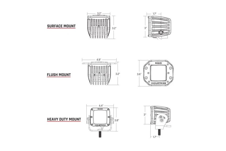 Rigid Industries D-Series Rear Facing High/Low Lights - Amber Diffused Light Pattern, Pair