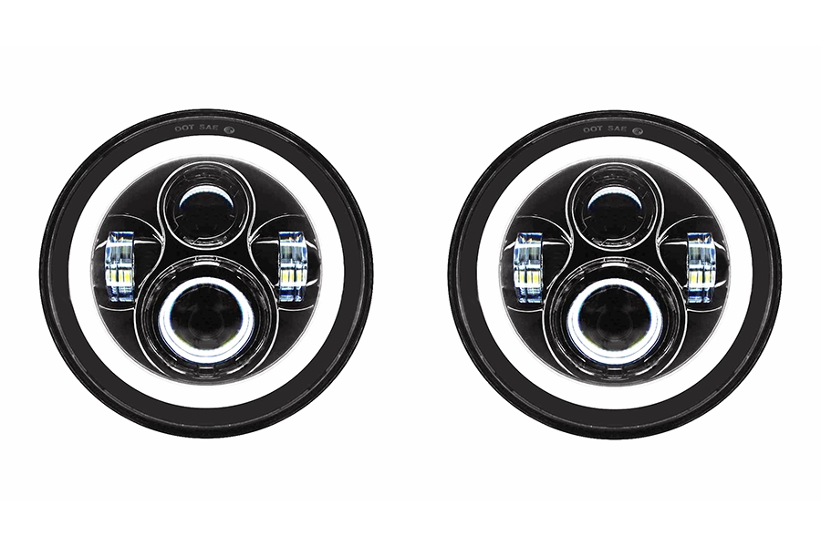 Quake LED 7in Headlights - White DRL Halo & Amber Turn Signals - JK/LJ/TJ/CJ