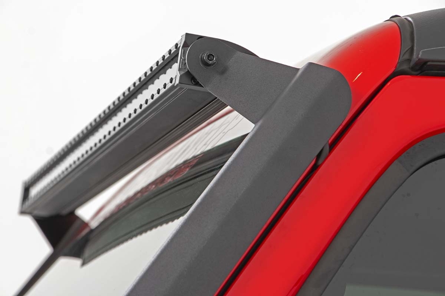 Rough Country Upper Windshield Kit w/ Single-Row Black Series LED Light Bar - JT/JL