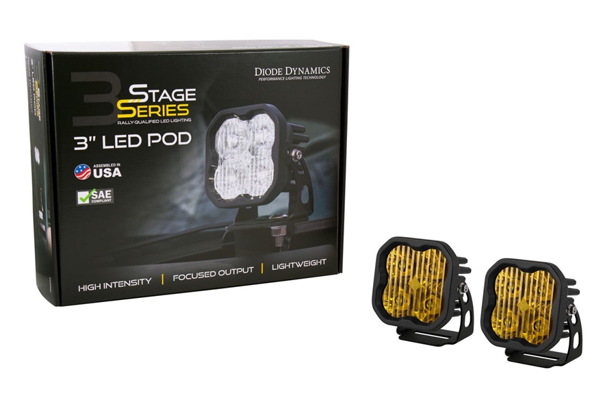 Diode Dynamics SS3 Yellow Pro LED Pod Pair, SAE Driving - Amber