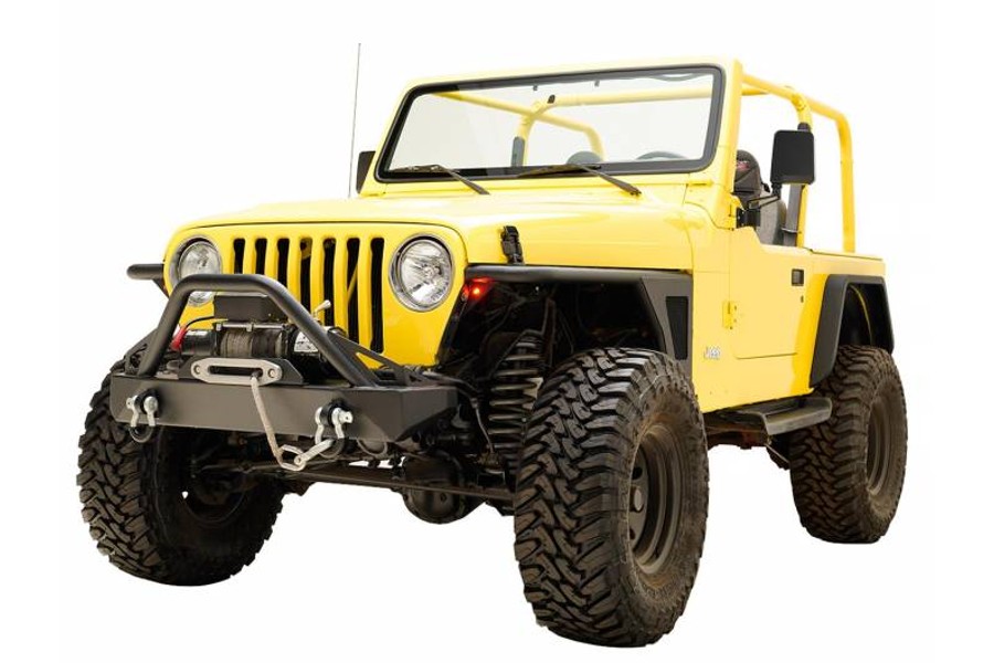 Paramount Automotive Black Textured Tube Stainless Steel Mesh Off Road Front Fender Flare with LED Lights - TJ