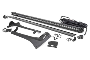 Rough Country Upper Windshield Kit w/ 50in Single-Row Black Series LED Light Bar - White DRL - JT/JL