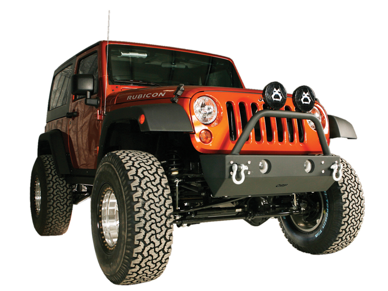 OR-Fab Front Stubby Bumper w/Hoop and OEM Light Mount Wrinkle Black