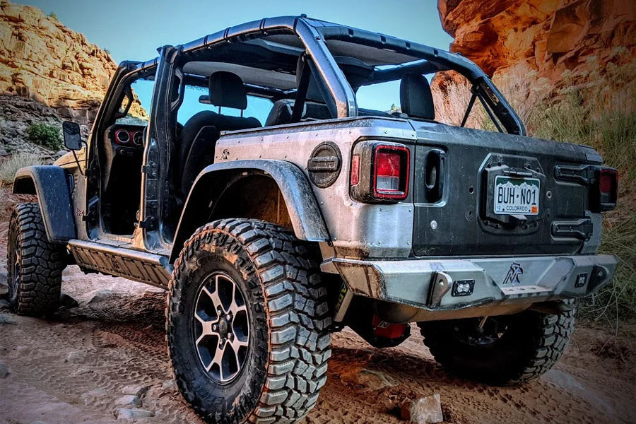 Next Venture Motorsports Rimrocker Series Rear Bumper w/ LED & Backup Sensors Cutouts - Bare - JL