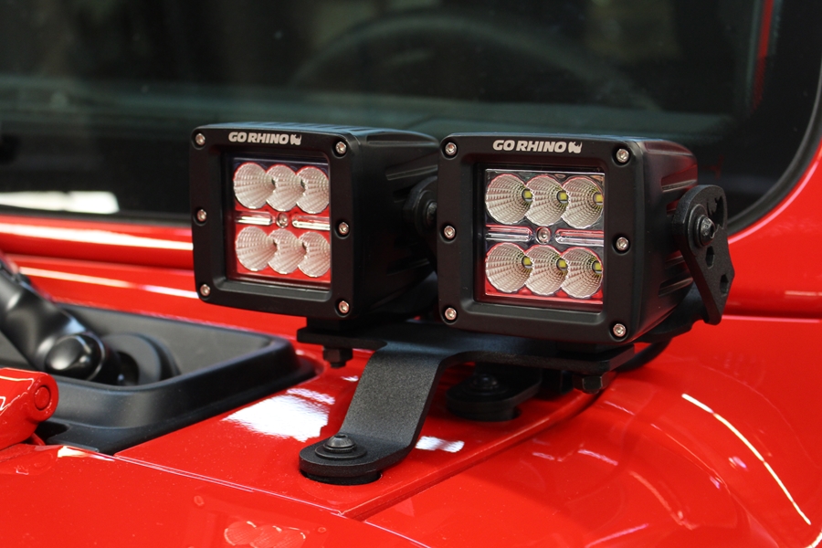 Go Rhino Dual 3in Cube Windshield Cowl Light Mounts - Pair - JT/JL