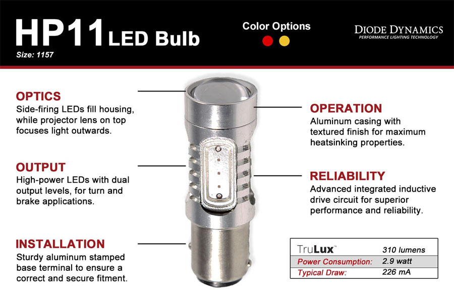 Diode Dynamics 1157 HP11 Tail Light LED Bulb - Red, Single
