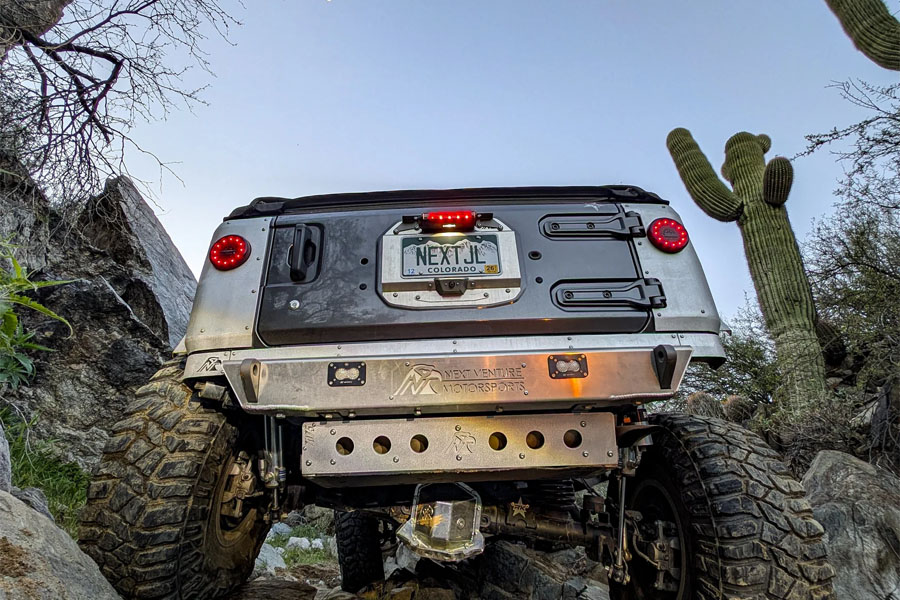 Next Venture Motorsports Rear Aluminum Corner Armor w/ Lights (Stealth Fuel Door) - Bare - JL 4DR