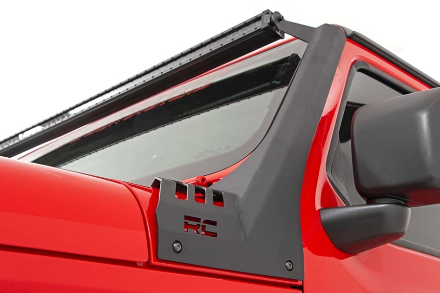 Rough Country Upper Windshield Kit w/ Single-Row Black Series LED Light Bar - JT/JL