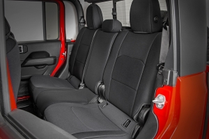 Rough Country Front and Rear Neoprene Seat Cover Set - Black  - JT w/ Leather Seats and Cup Holder