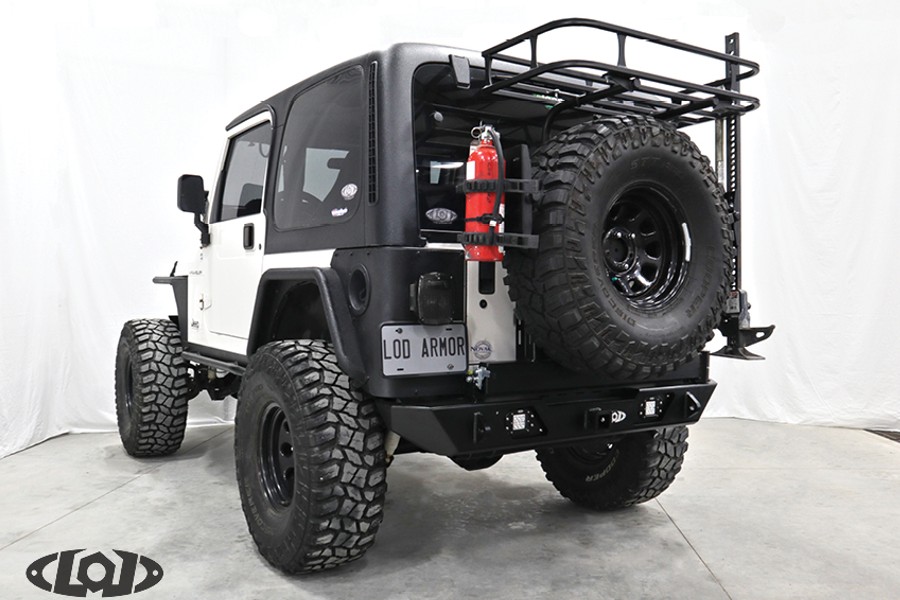 LOD Destroyer Rear Bumper with Tire Carrier, Black Texture - TJ/LJ/YJ