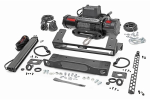 Rough Country High Winch Mount w/ PRO9500S Winch and 20in Light Bar    - Bronco 2021+ w/ Factory Steel Bumper