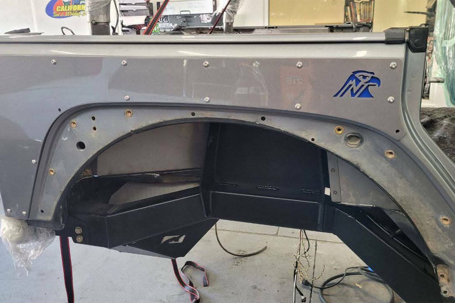 Next Venture Motorsports Rear Aluminum Corner Armor w/ Round Tail Light LED & Factory Fuel Door Cutouts - JK 4DR