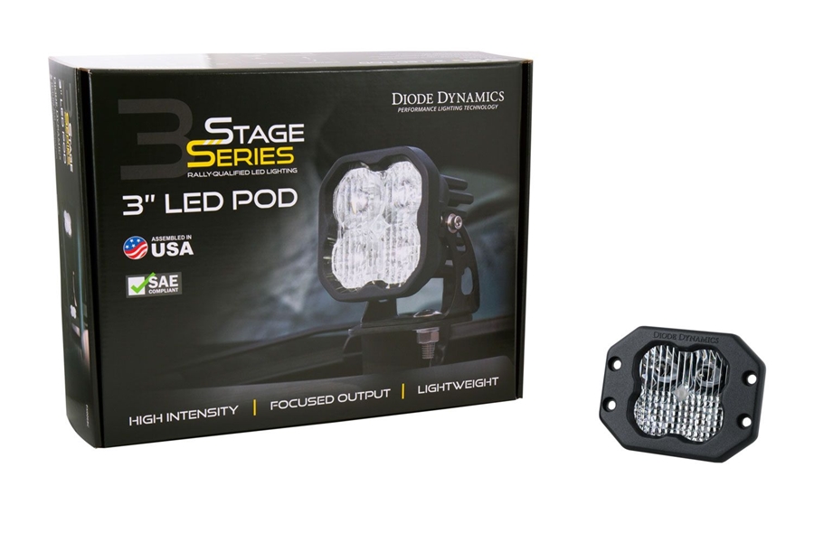 Diode Dynamics SS3 White Pro Flush Mount LED Pod, Combo/Driving - Red