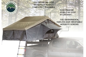 Overland Vehicle Systems Nomadic 3 Extended Roof Top Tent - Dark Gray Base w/Green Rain Fly & Black Cover w/Black Aluminum Base, Black Ladder