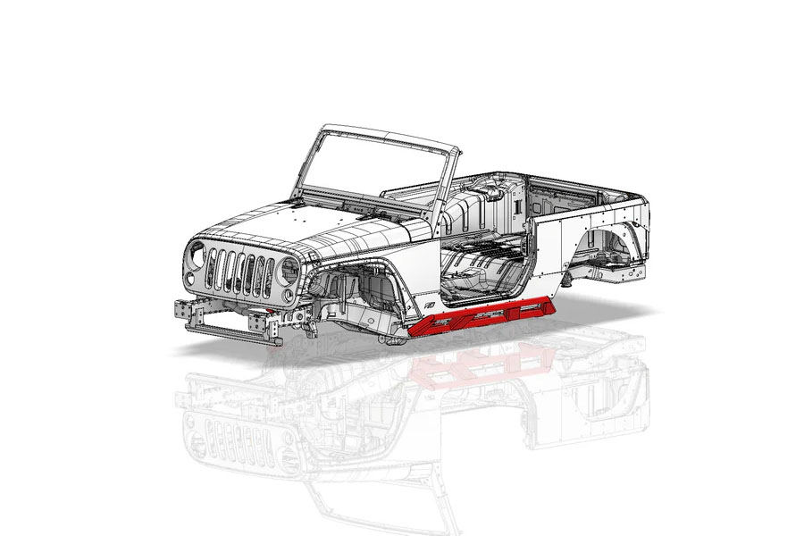 Motobilt Frame Mounted Stretch Rock Slider - JK 2DR