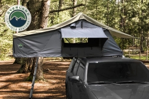 Overland Vehicle Systems Nomadic 2 Extended Roof Top Tent - Dark Gray Base W/Green Rain Fly & Black Cover, Black Aluminum Base, Black Ladder