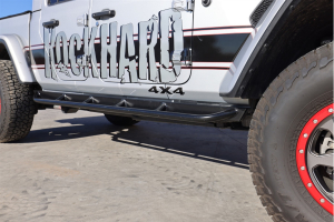 Rock Hard 4x4 Patriot Series Tube Slider Rocker Guards - Angled Down - JT