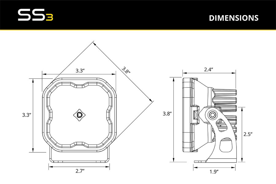 Diode Dynamics SS3 Yellow Pro LED Pod, Spot - Amber