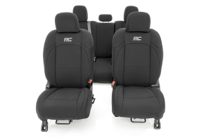 Rough Country Front and Rear Neoprene Seat Cover Set - Black  - JT w/ Leather Seats and Cup Holder