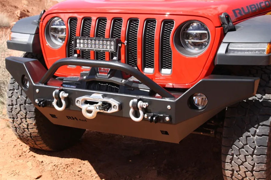 Rock Hard 4x4 Patriot Series Full Width Aluminum Front Bumper w/ Lowered Winch Mount - Black - JT/JL