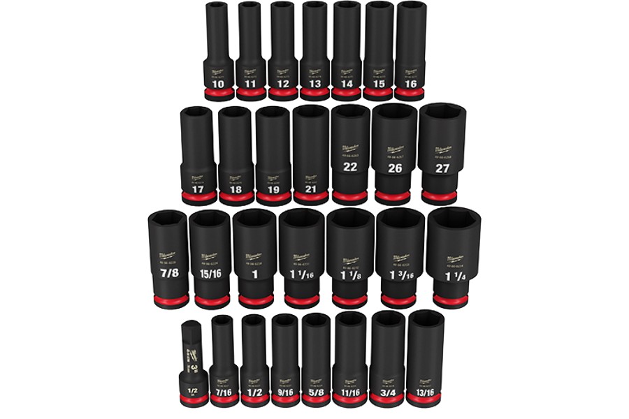 Milwaukee Tool 29 Pc Shockwave Impact Duty 1/2in Drive SAE & Metric Deep 6 Point Socket Set