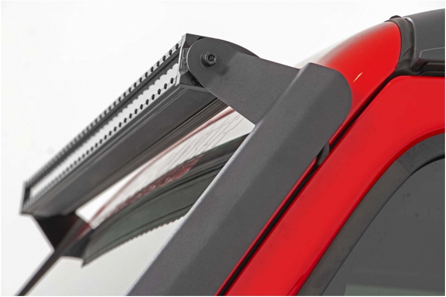 Rough Country Upper Windshield Kit w/ 50in Single-Row Black Series LED Light Bar - White DRL - JT/JL