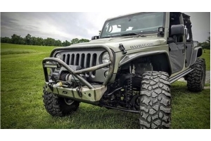 Motobilt Stubby Front Bumper w/ Grill Hoop and Stinger - Bare Steel  - JK 