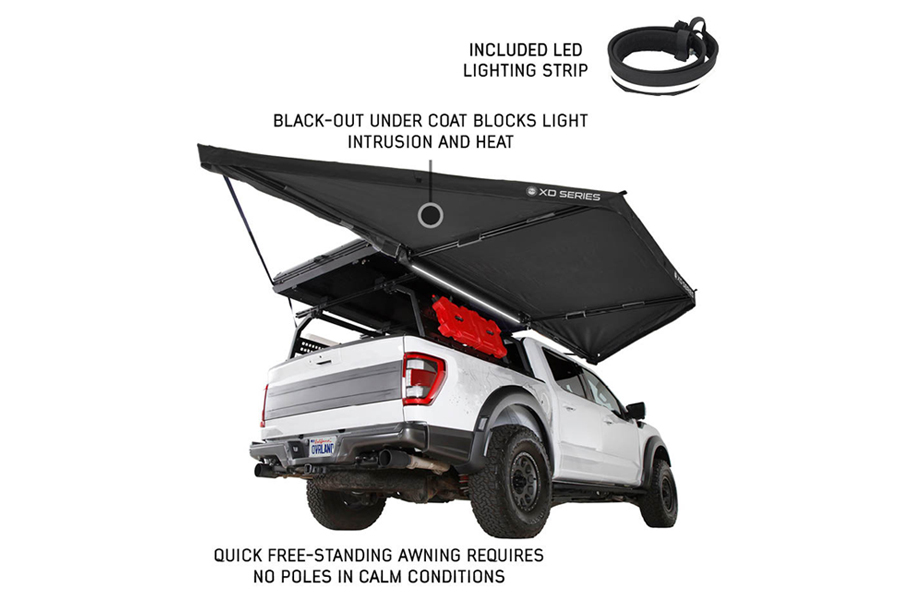 Overland Vehicle Systems XD Nomadic 180 LTE Awning w/ Lights - Black w/Travel Cover