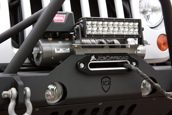 JCR Offroad Winch Fairlead 10in LED Light Bracket Black