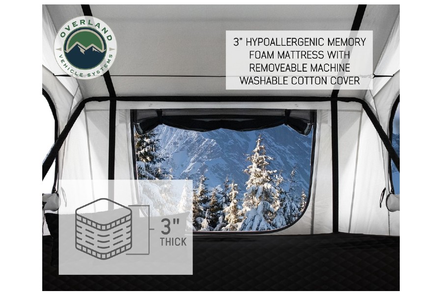 Overland Vehicle Systems Nomadic 3 Extended White Roof Top Tent –  W/  Dark Grey Rain Fly & Black Cover