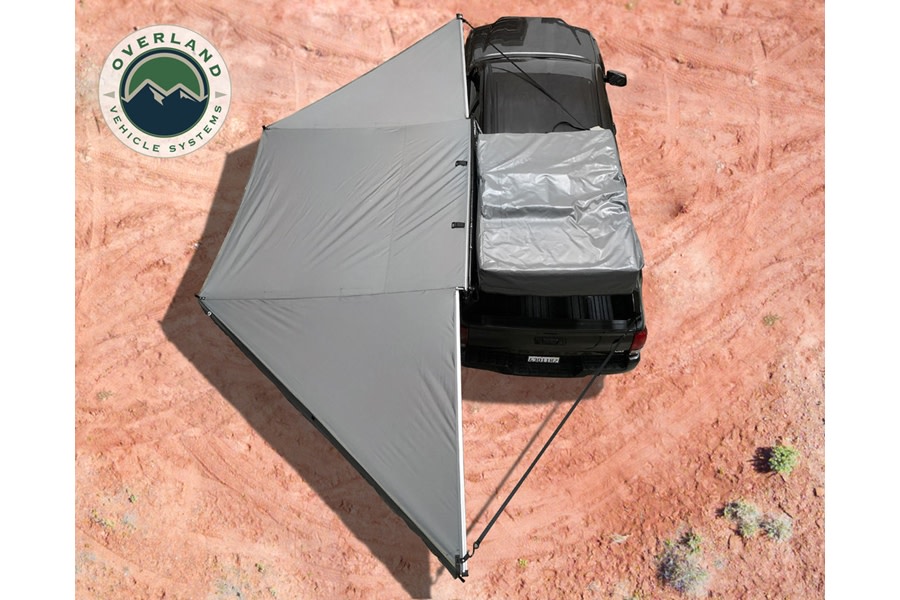 Overland Vehicle Systems Nomadic 180 Awning w/ Bracket Kit and Extended Poles - Dark Gray 