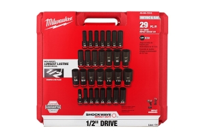 Milwaukee Tool 29 Pc Shockwave Impact Duty 1/2in Drive SAE & Metric Deep 6 Point Socket Set