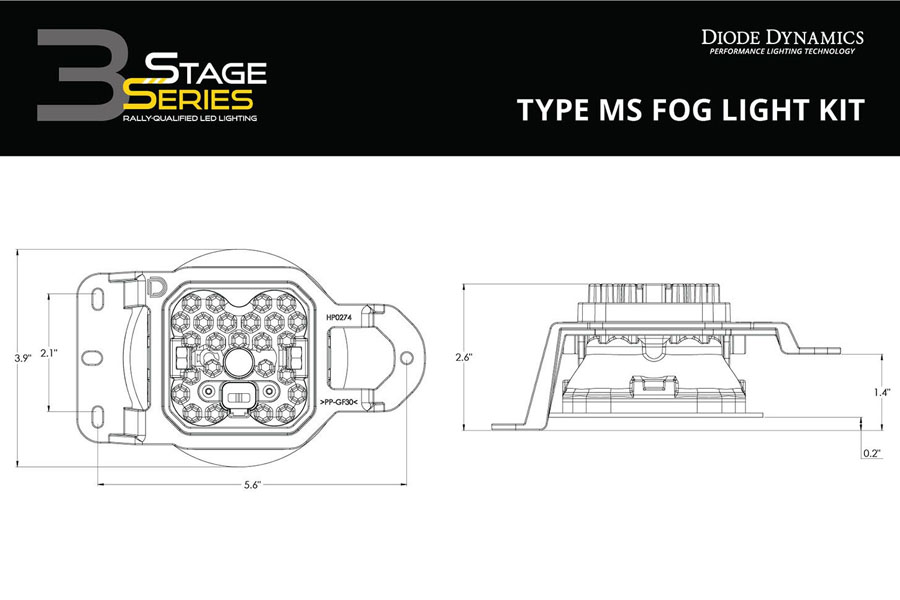 Diode Dynamics SS3 Max Type MS Fog Light Kit, Yellow SAE Fog - JT/JL Sport