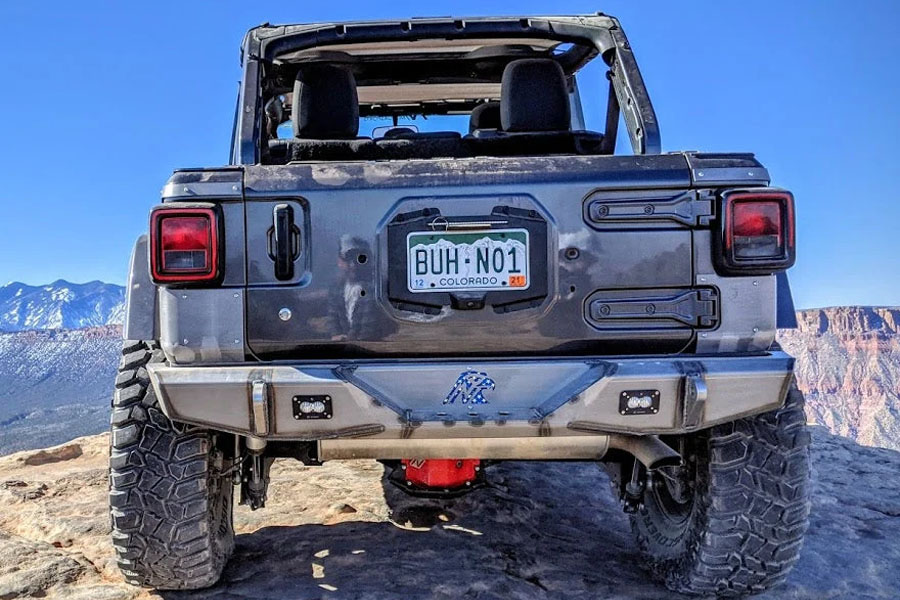 Next Venture Motorsports Rimrocker Series Rear Bumper w/ LED & Backup Sensors Cutouts - Bare - JL