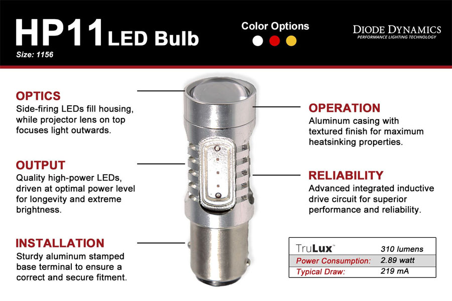 Diode Dynamics 1156 HP11 Tail Light LED Bulb - Red, Single