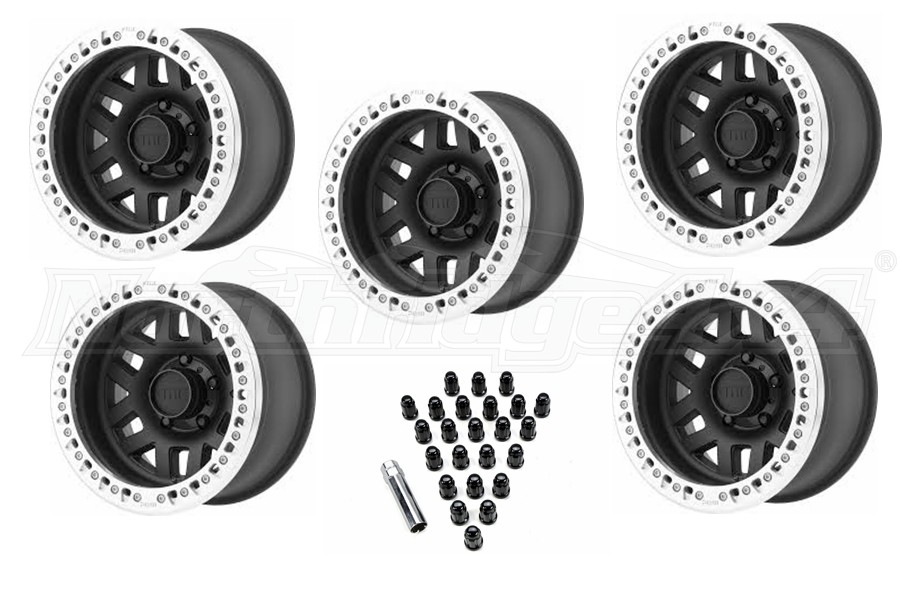 KMC Wheels KM229 Machete Beadlock Satin Black Wheel and Lug Nut Package - JK/JL/JT