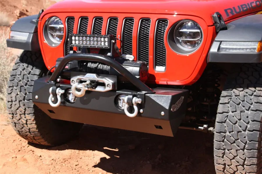 Rock Hard 4x4 Stubby Front Bumper Winch Guard w/ Light Mounting Tabs - JT/JL