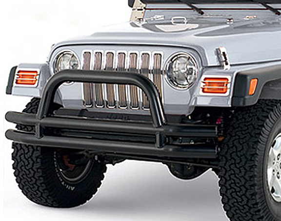 Smittybilt Tubular Front Bumper w/Hoop Gloss Black - TJ/LJ/YJ/CJ