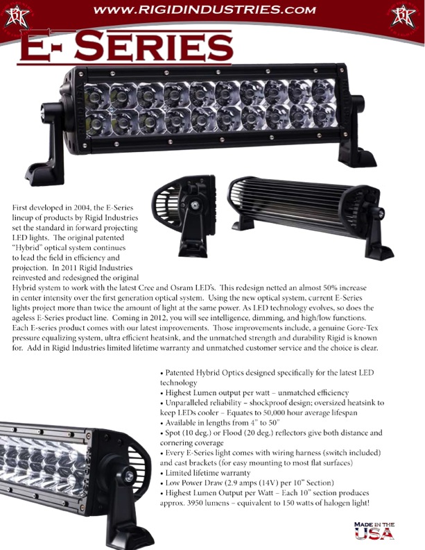 Rigid Industries E-Series 4 Inch LED Light Bar Flood Light White