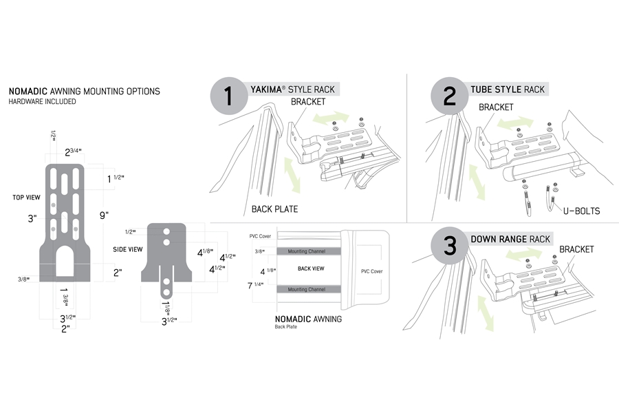 Overland Vehicle Systems Nomadic Awning Bracket & Install Kit for 270 and180 Awnings