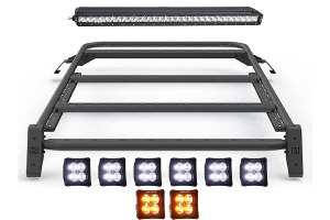 ZROADZ Roof Rack Kit - 8 3in ZROADZ LED Pods 6 White 2 Amber, 30 Inch Straight Single Row Light, Wiring Harness - Bronco 2021+ 2Dr