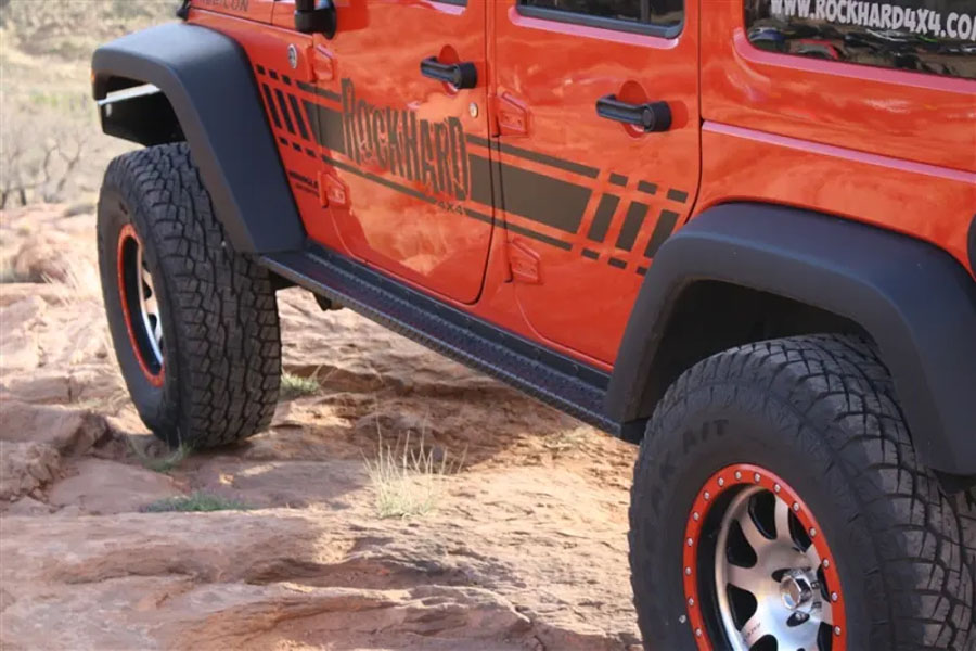 Rock Hard 4x4 Patriot Series Boat Side Rock Sliders w/ Tread Plate - JK 4DR